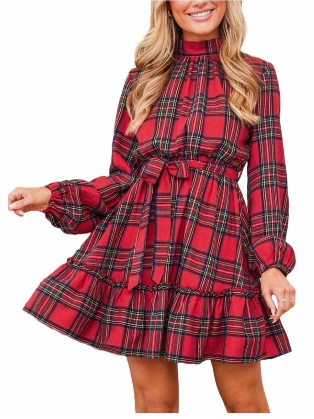 Cupshe Women's Elegant Dress Stand Collar Belted Frill Design